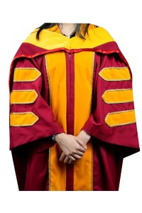 訂製紅色黃色畢業袍     設計嶺南大學畢業袍   大學生禮服    博士      黃色&紅色披巾   DA492